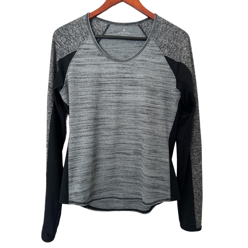 Athleta Running Wild Black Gray Long Sleeve Athletic Top Size Medium